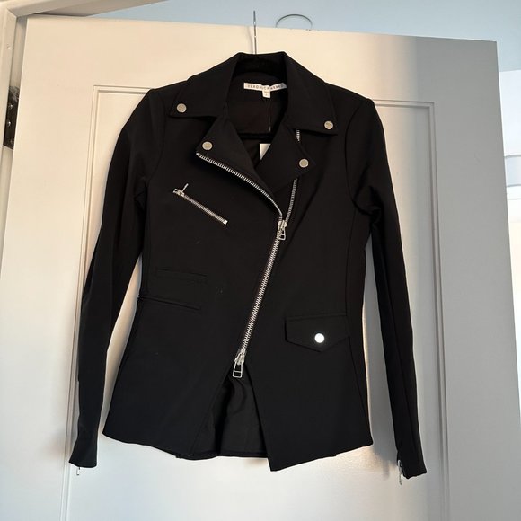Veronica Beard Scuba Hadley Moto Jacket Sz 2 Black Wrinkle-resistant Stretch - Picture 7 of 10